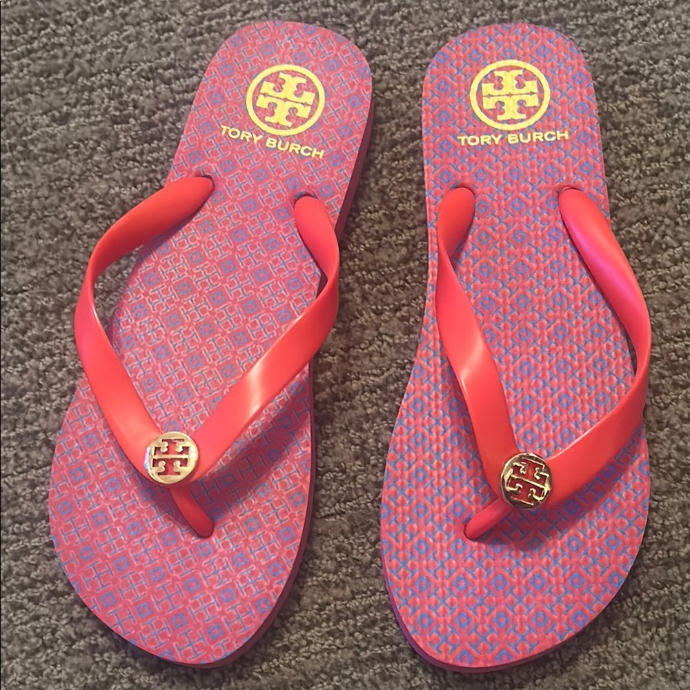Tory Burch Red and Purple Flip Flops Sandals